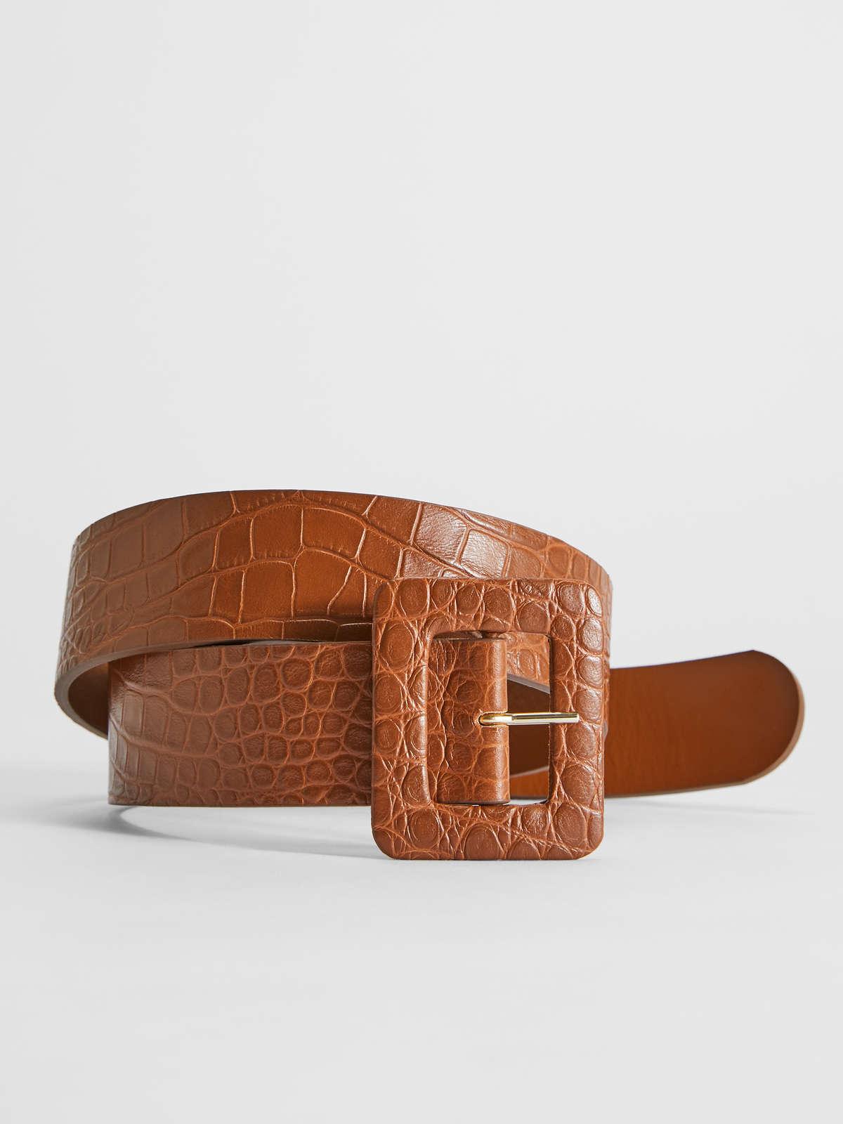 Womens Max Mara Belts | Croc Print Leather Belt Tobacco