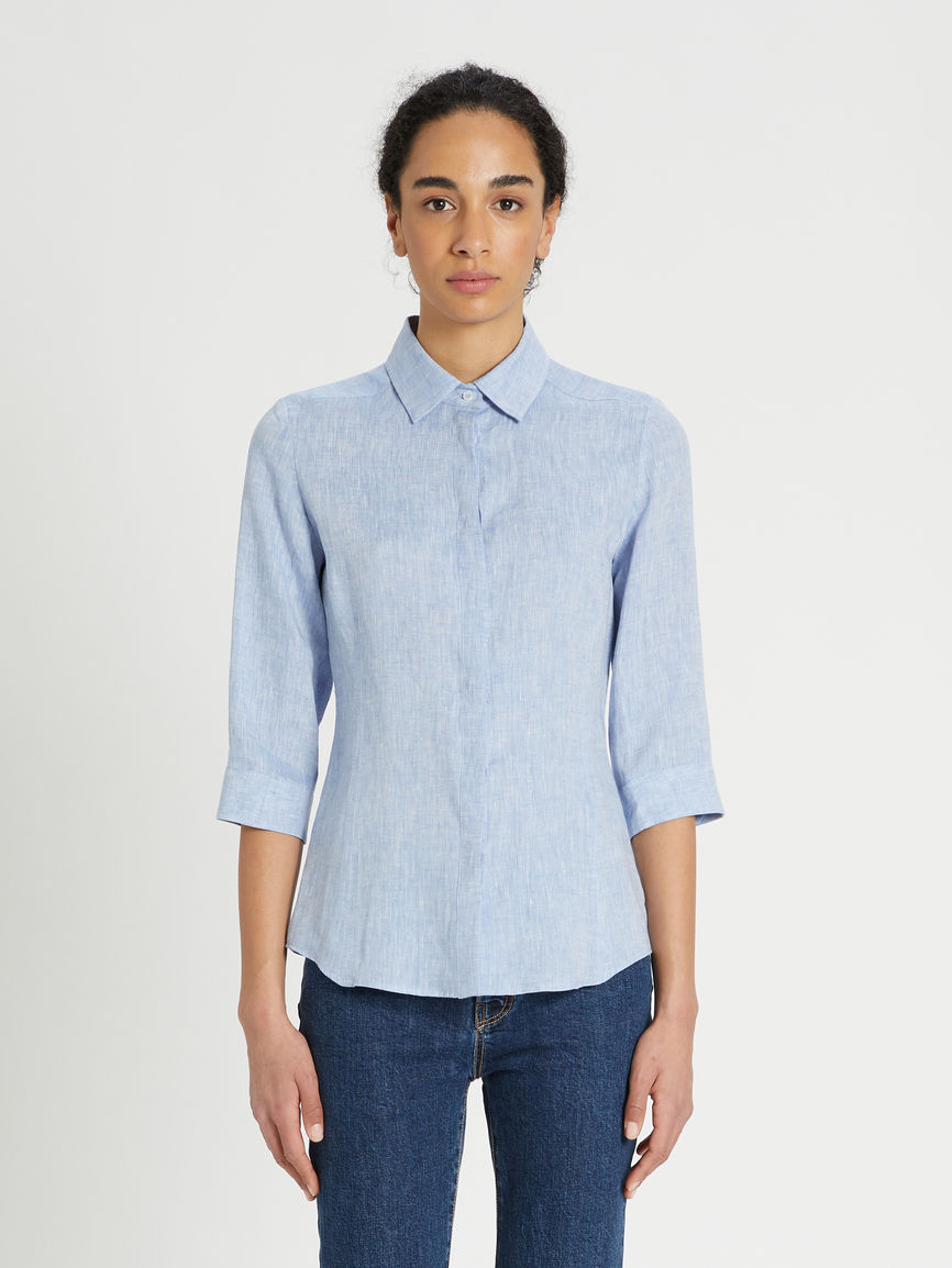 Womens Max Mara Blouses | Linen Fabric Shirt Light Blue