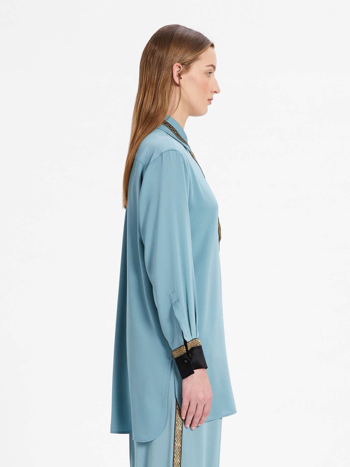 Womens Max Mara Blouses | Men’S-Style Oversized Shirt In Pure Silk Charmeuse Green