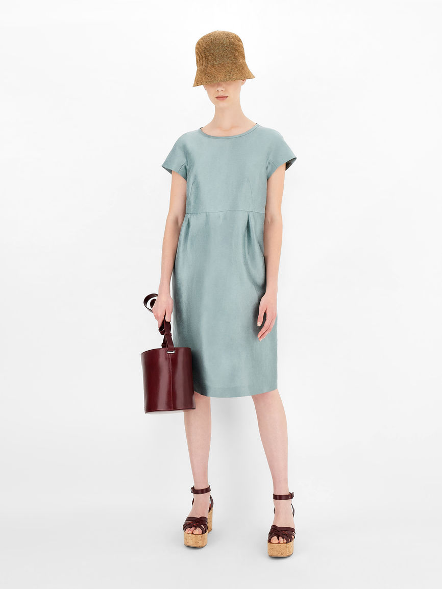 Womens Max Mara Dresses | Linen And Silk Satin Dress Sage Green