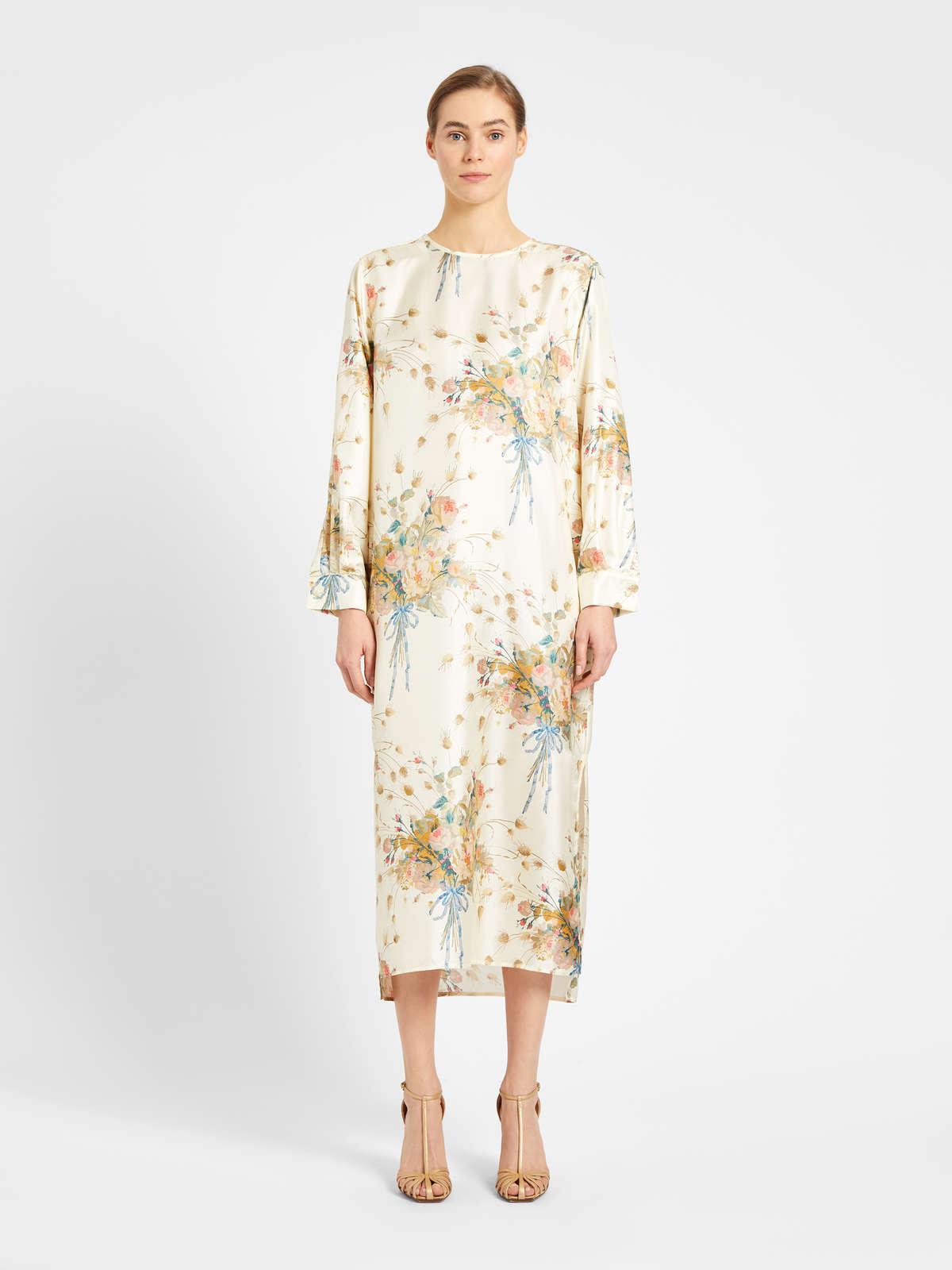 Womens Max Mara Dresses | Long Dress In Printed Pure Silk Twill Ivory