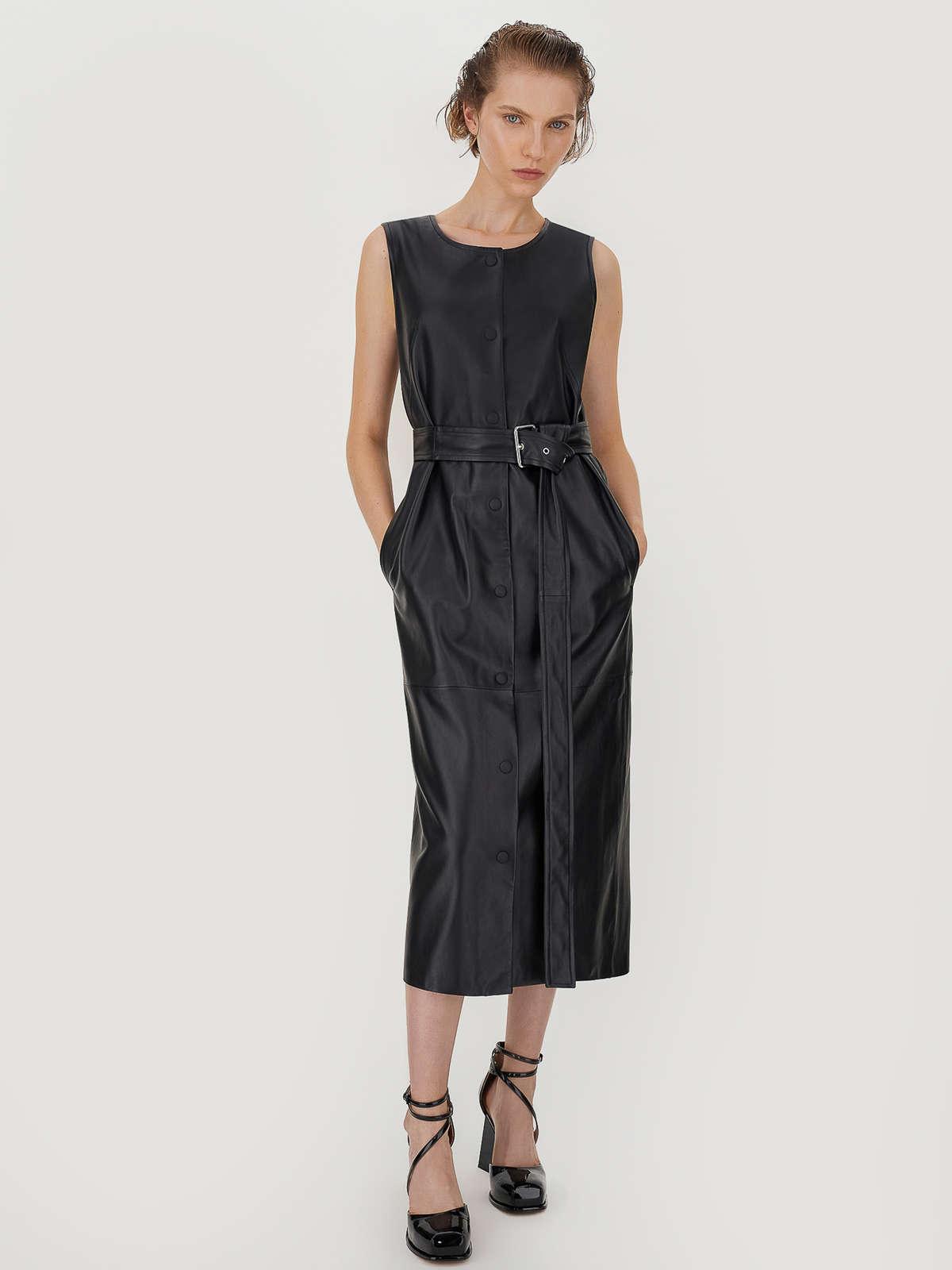 Womens Max Mara Dresses | Sleeveless Nappa Leather Dress Black