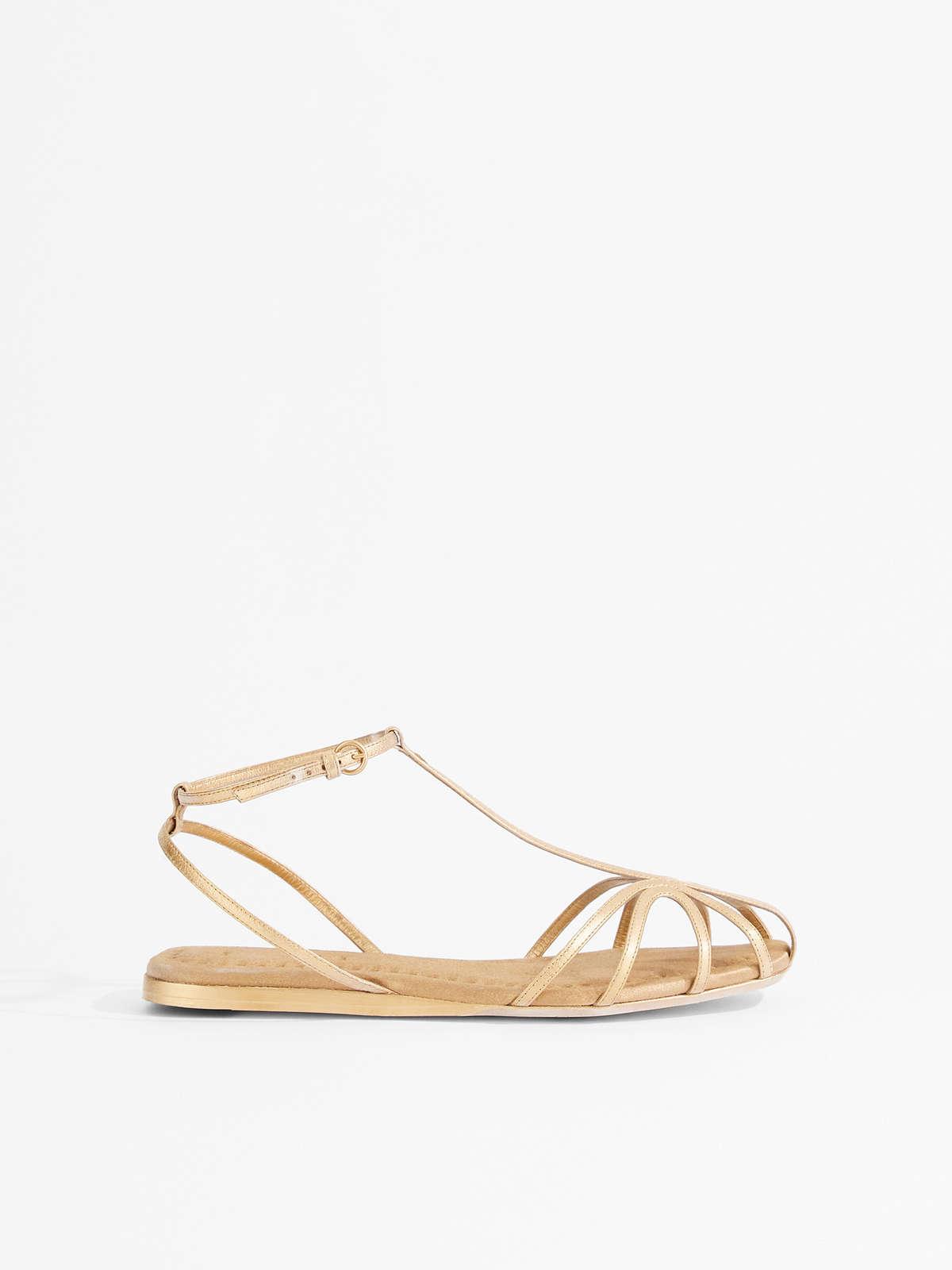 Womens Max Mara Flat Shoes | Laminated Nappa Leather Sandals Light Gold