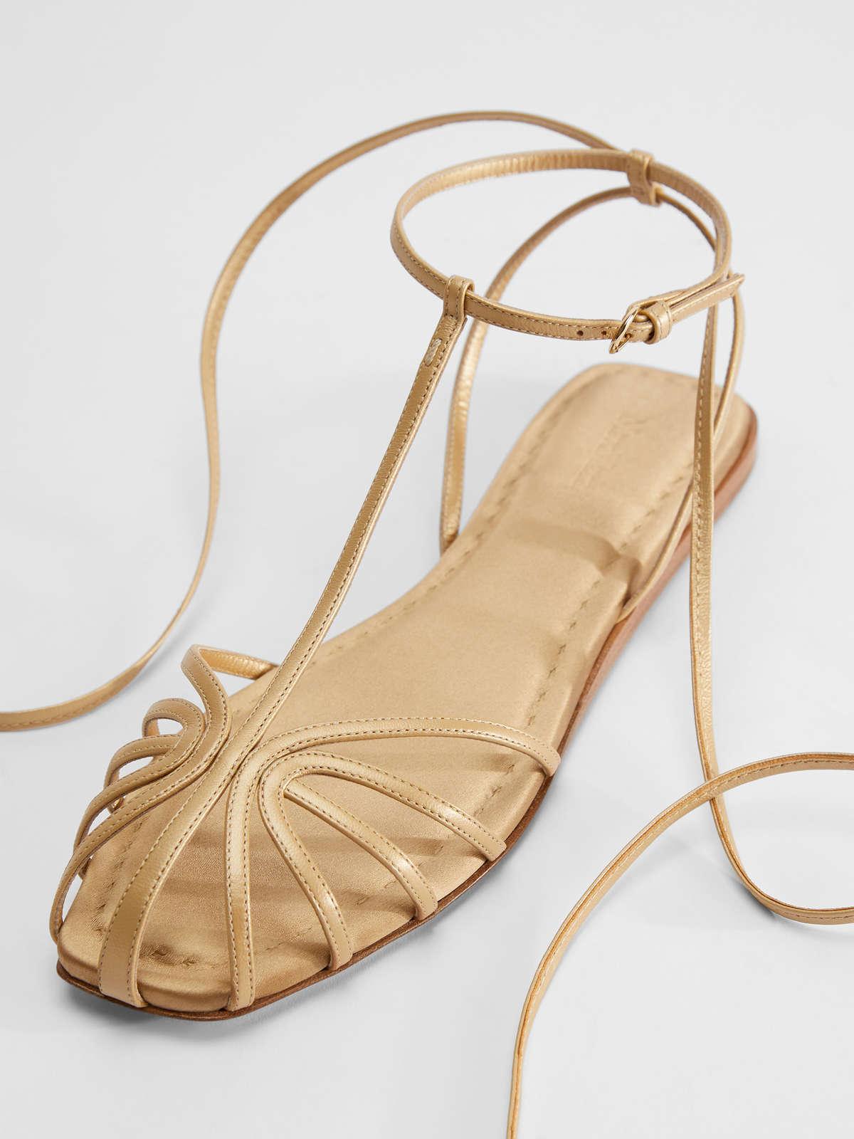 Womens Max Mara Flat Shoes | Laminated Nappa Leather Sandals Light Gold
