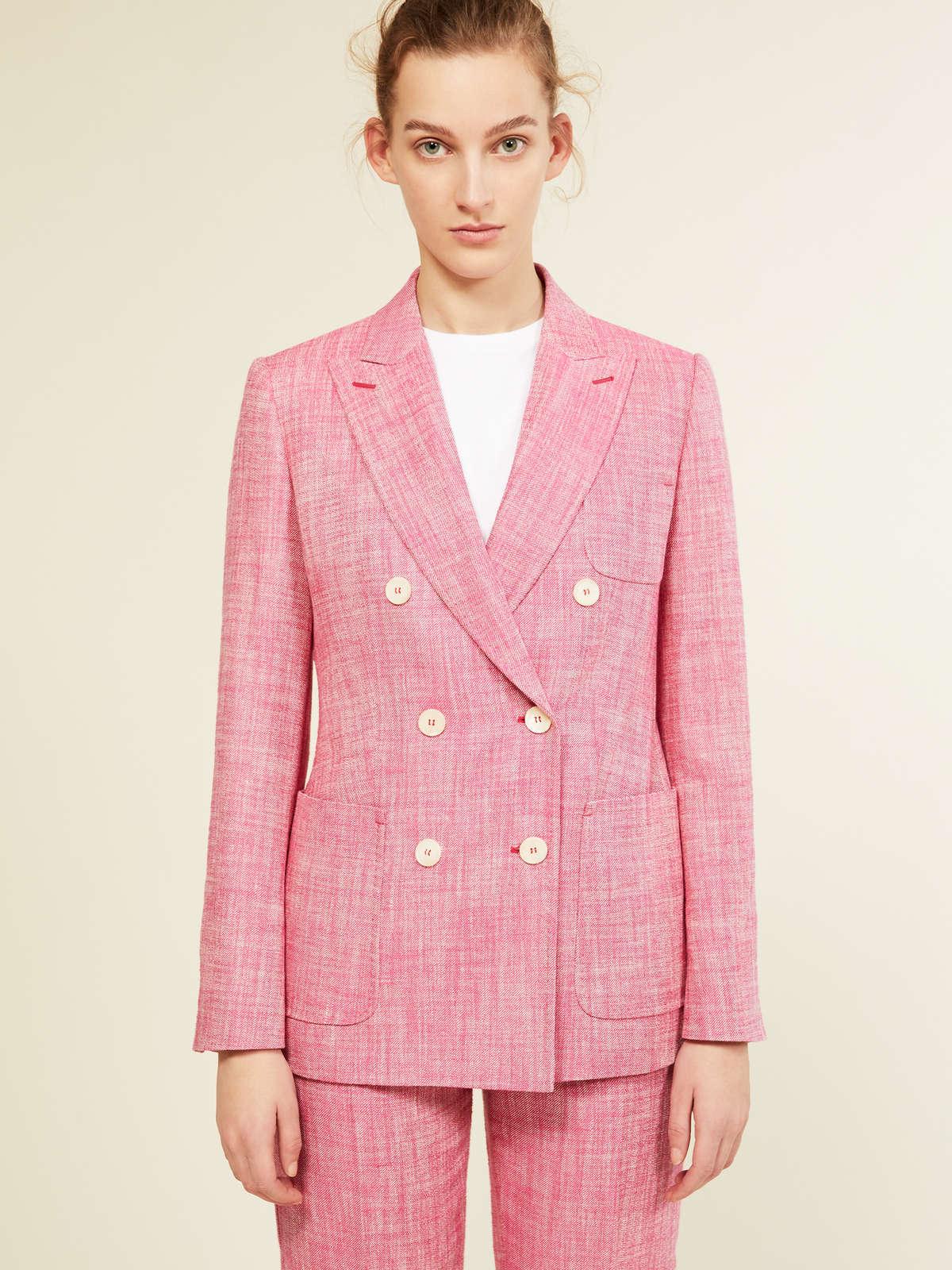 Womens Max Mara Sartorial Suit | Silk And Linen Basketweave Blazer Fuchsia