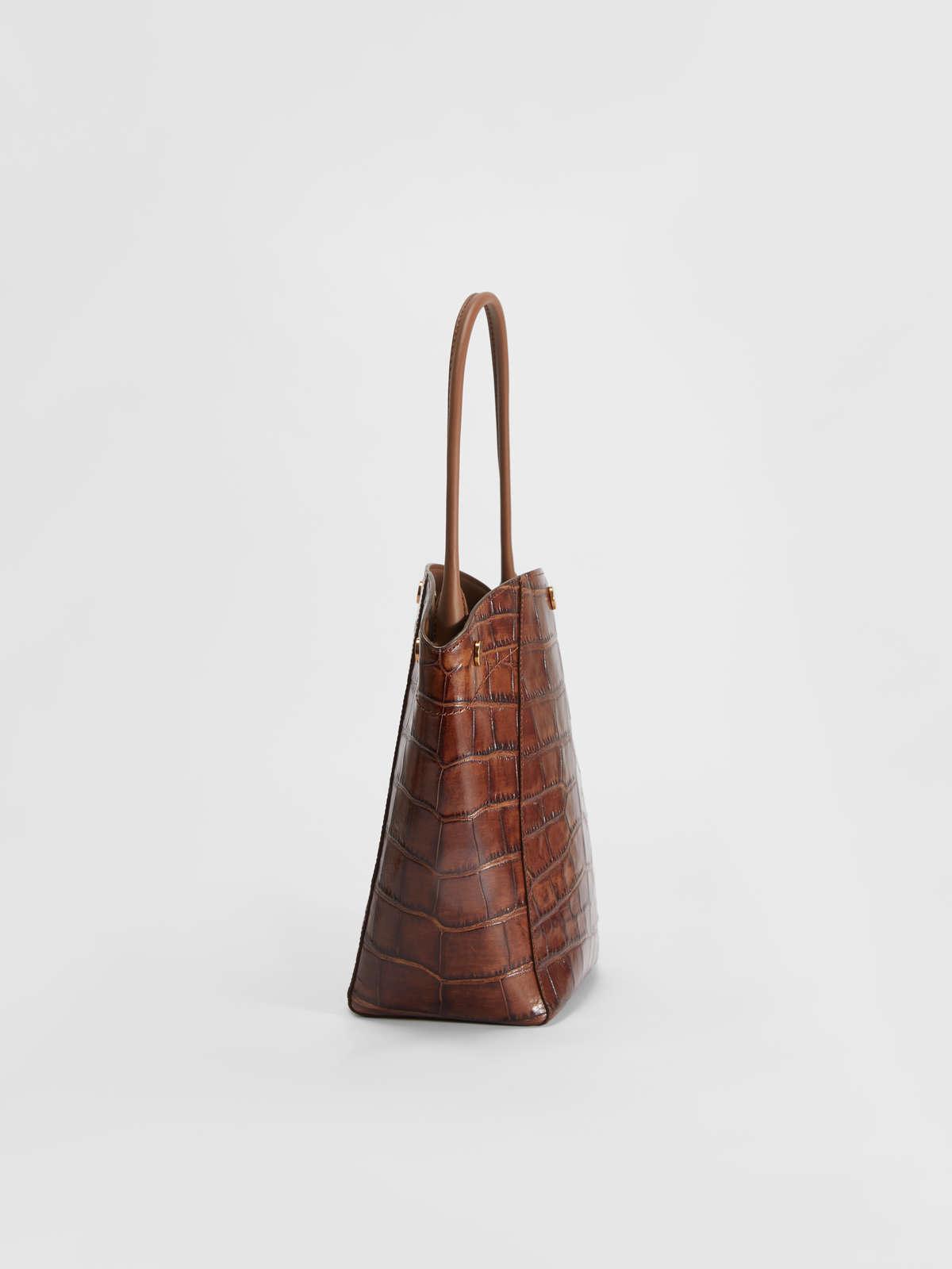 Womens Max Mara Shoppers | Crocodile-Print Leather Hobo Bag Tobacco