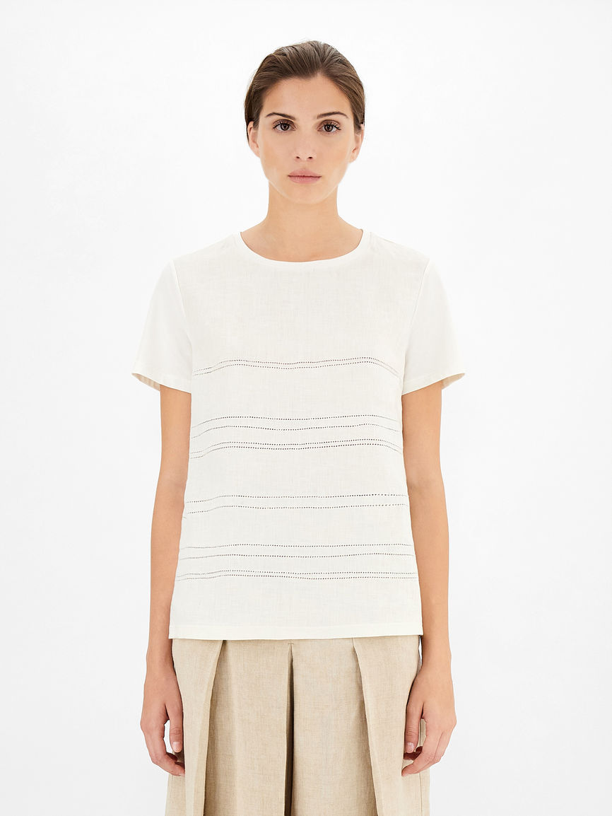 Womens Max Mara Tops And T-Shirts | Linen And Jersey T-Shirt Ivory