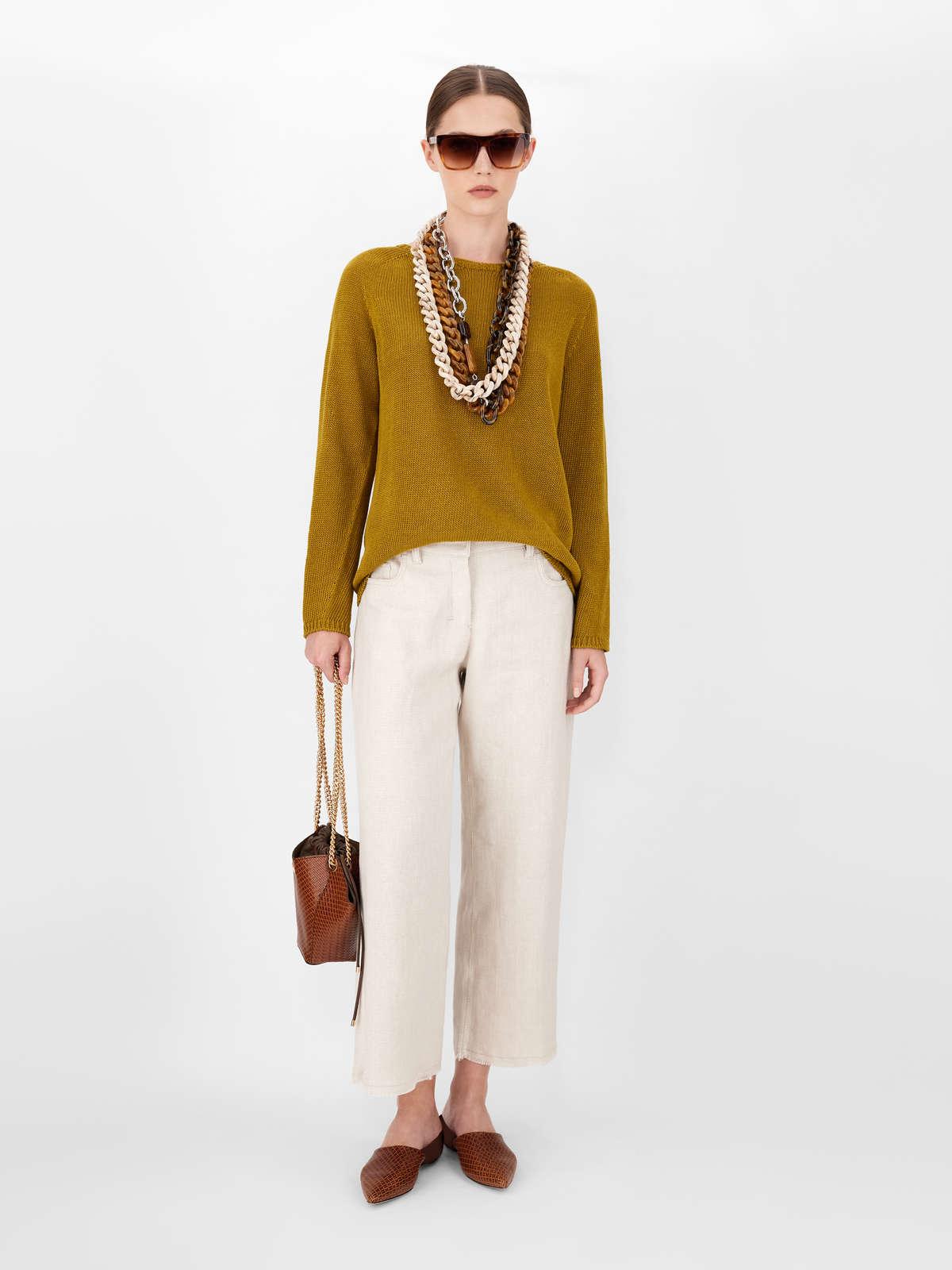 Womens Max Mara Trousers And Jeans | Linen And Cotton Basketweave Trousers Ecru
