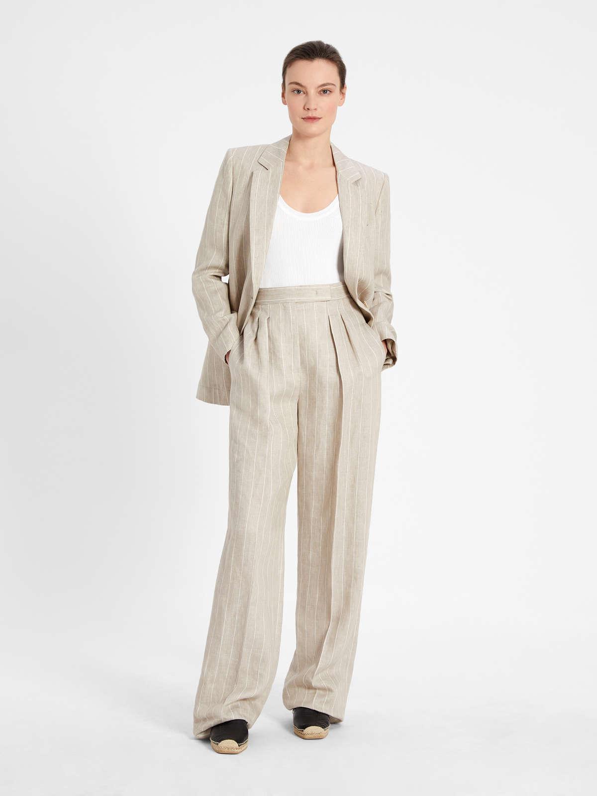 Womens Max Mara Trousers And Jeans | Pinstripe Linen Twill Trousers Sand