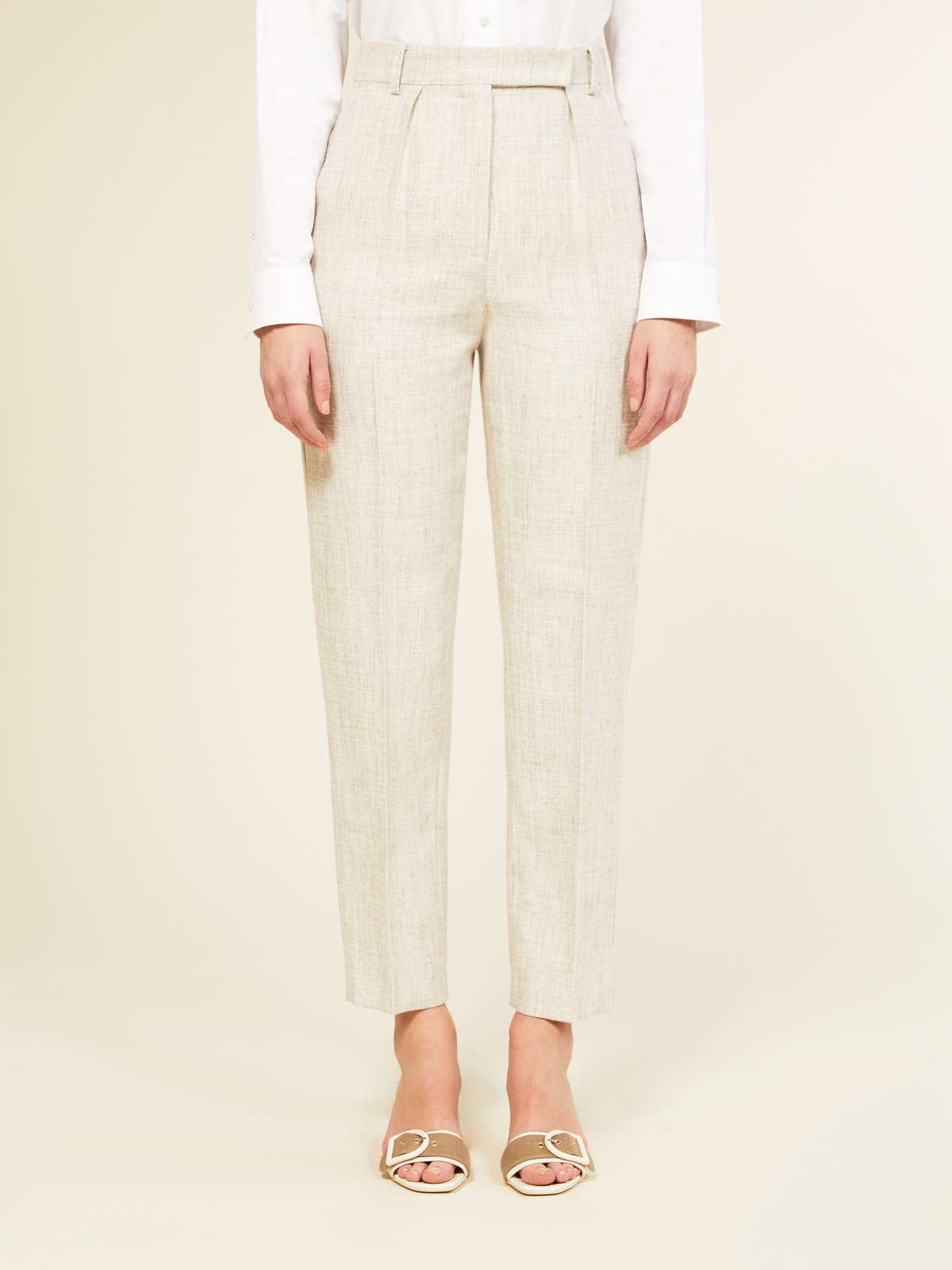 Womens Max Mara Trousers And Jeans | Silk And Linen Basketweave Trousers Sand