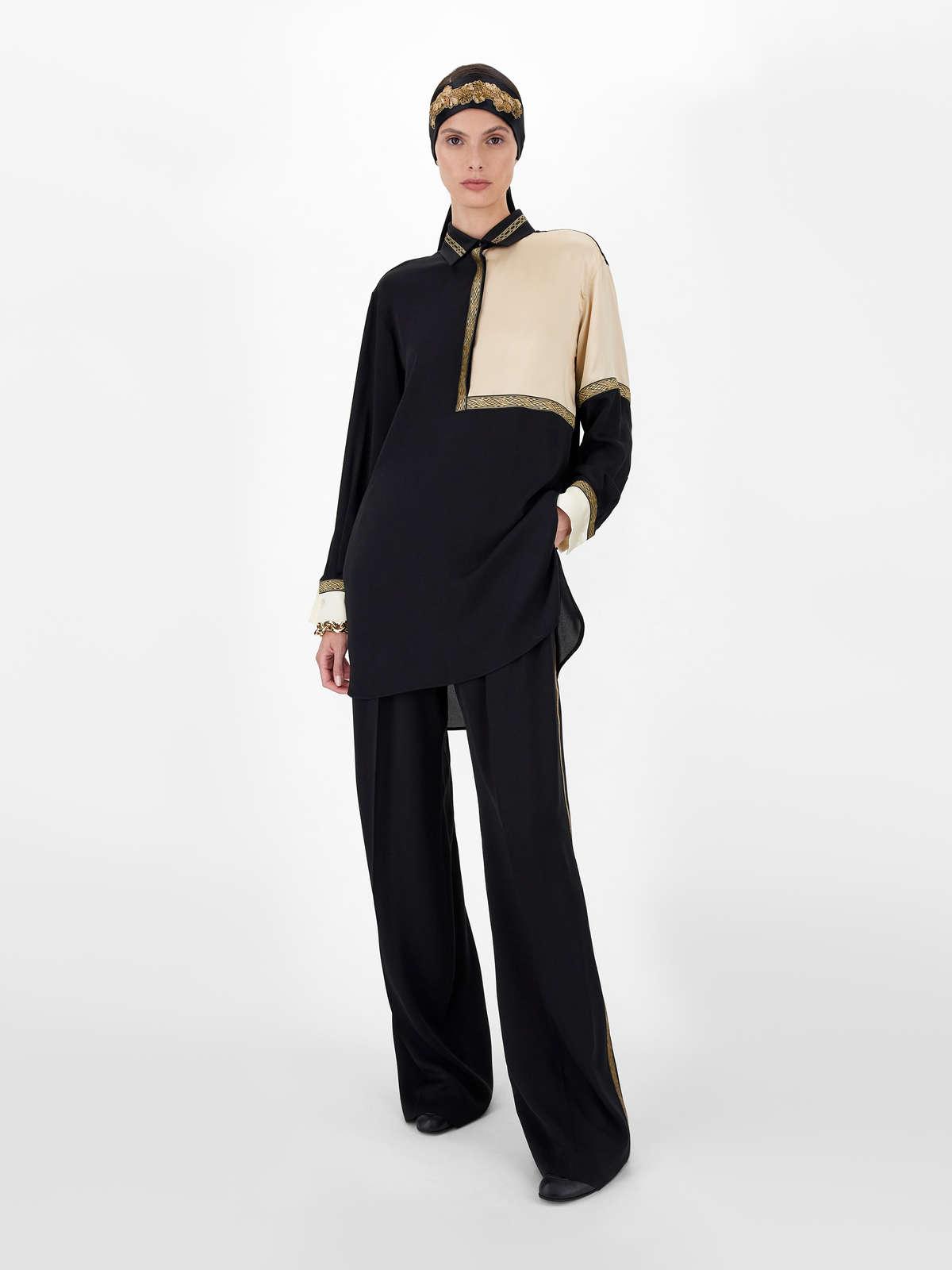 Womens Max Mara Blouses | Men’S-Style Oversized Shirt In Pure Silk Charmeuse Black