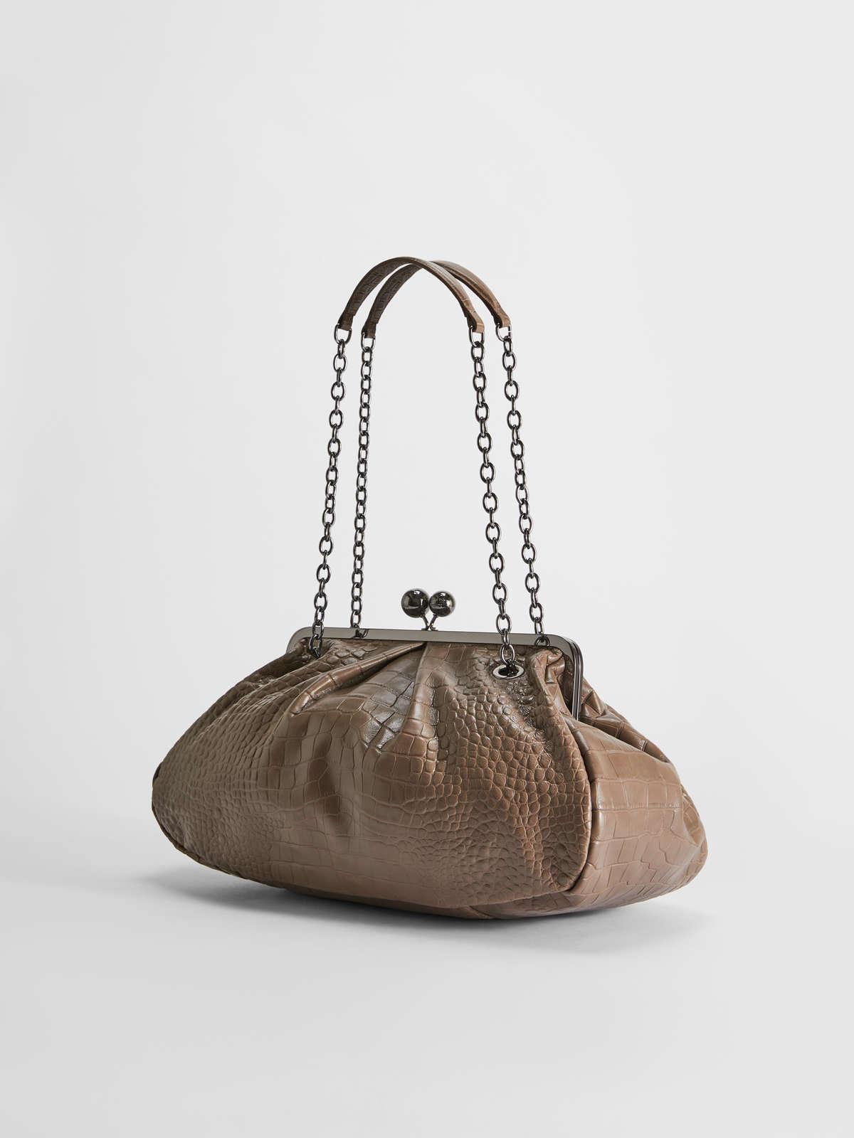 Womens Max Mara Shoulder Bags | Large Croc-Print Leather Pasticcino Bag Turtledove
